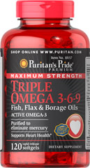 Omega 3-6-9 Flax, Fish, Borage 1200 mg 120 Softgels